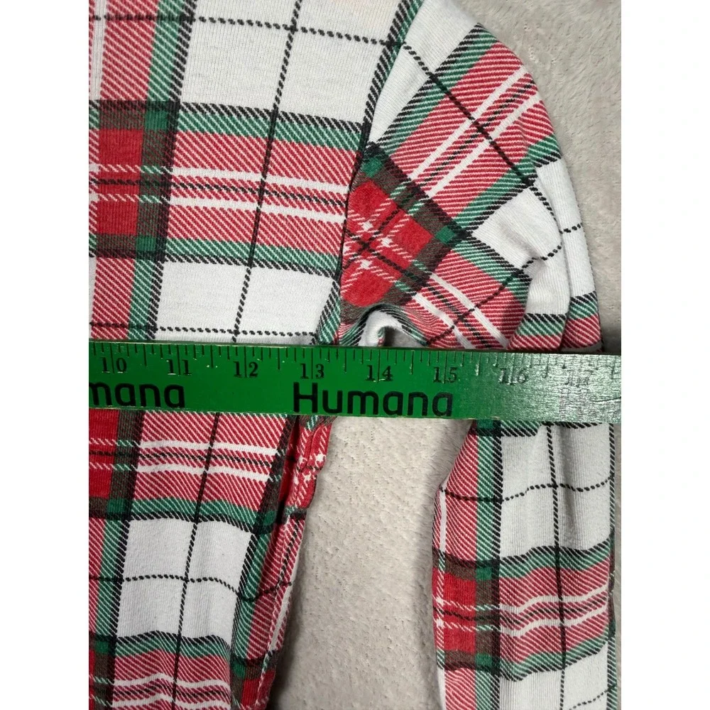 Carters Kids Red Green Plaid Cotton Zip Front Pajama Union Suit Size 10 Holiday